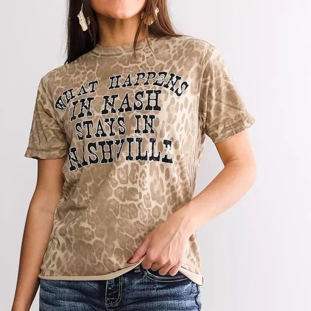 American Highway Nashville Animal Print Distressed‎ Soft Graphic Tee Size Medium